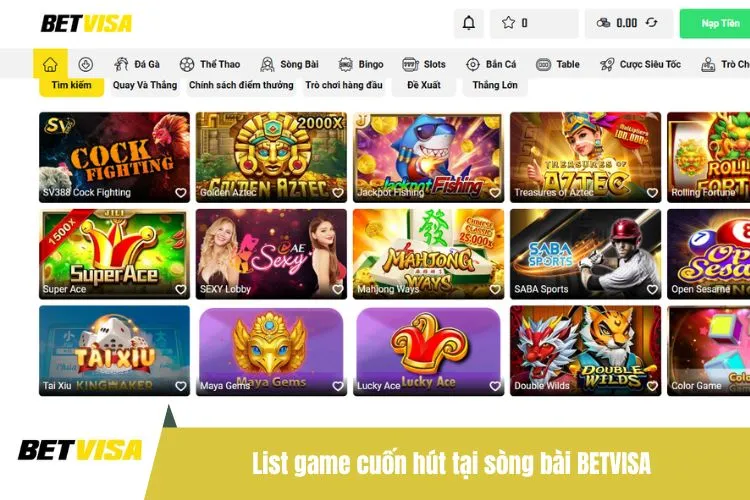 List game cuốn hút tại sòng bài BETVISA
