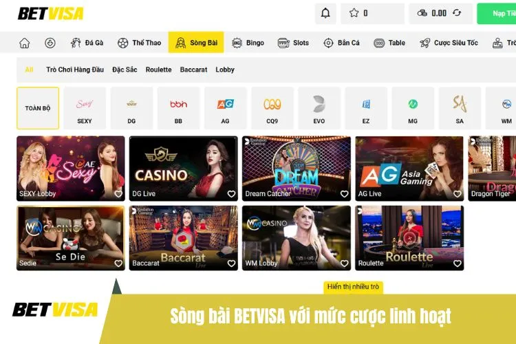 Sòng bài BETVISA với mức cược linh hoạt